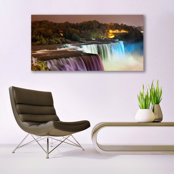 Tablou pe panza canvas Pădure Cascada Natura Verde Violet Albastru Alb