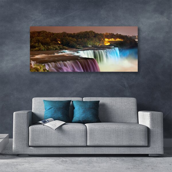 Tablou pe panza canvas Pădure Cascada Natura Verde Violet Albastru Alb