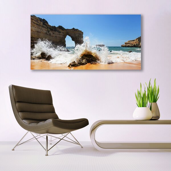 Tablou pe sticla Sea Beach Peisaj Brun Alb Galben