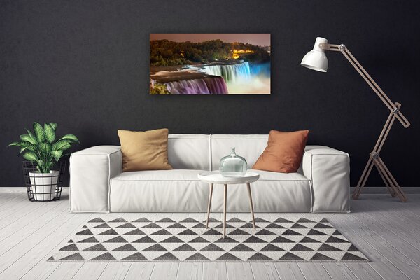 Tablou pe panza canvas Pădure Cascada Natura Verde Violet Albastru Alb