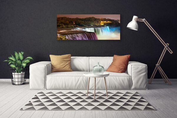 Tablou pe panza canvas Pădure Cascada Natura Verde Violet Albastru Alb