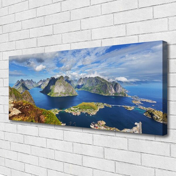 Tablou pe panza canvas Bay Rocks Peisaj Albastru Gri Verde