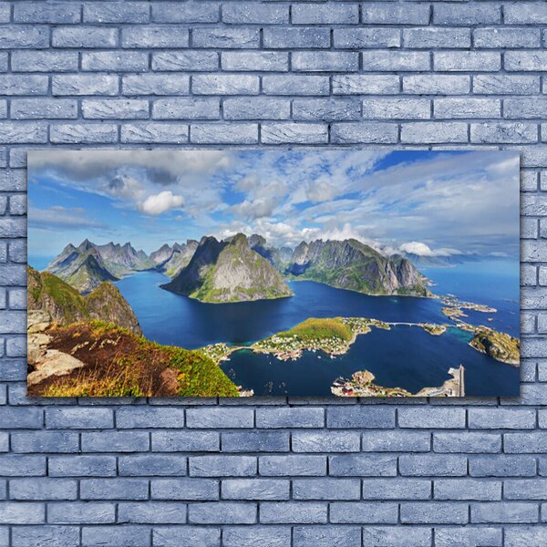 Tablou pe panza canvas Bay Rocks Peisaj Albastru Gri Verde