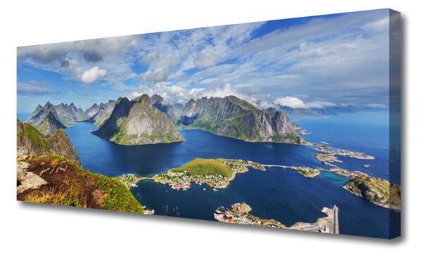 Tablou pe panza canvas Bay Rocks Peisaj Albastru Gri Verde