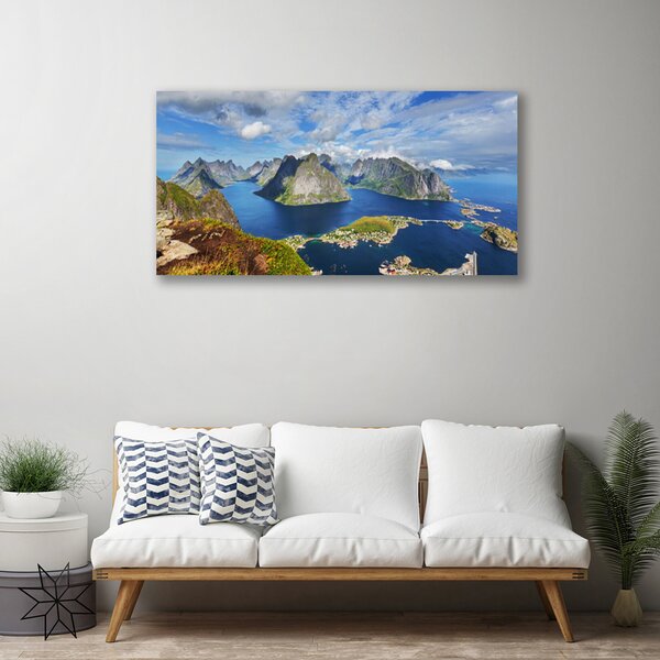Tablou pe panza canvas Bay Rocks Peisaj Albastru Gri Verde