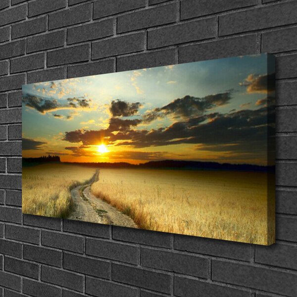Tablou pe panza canvas Way Meadow Peisaj Gri Galben
