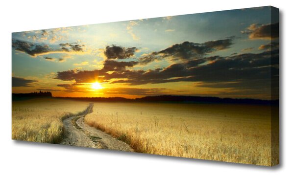 Tablou pe panza canvas Way Meadow Peisaj Gri Galben