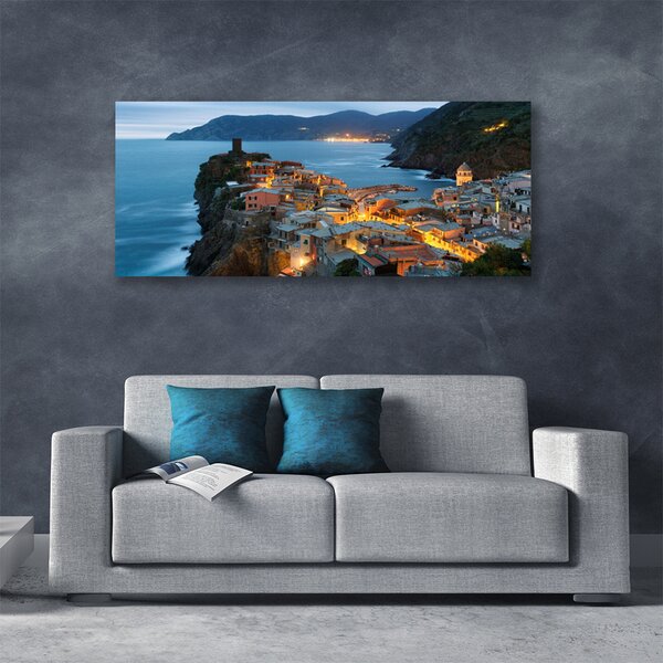 Tablou pe panza canvas Sea Town Peisaj Albastru Galben Gri