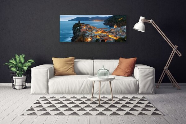 Tablou pe panza canvas Sea Town Peisaj Albastru Galben Gri