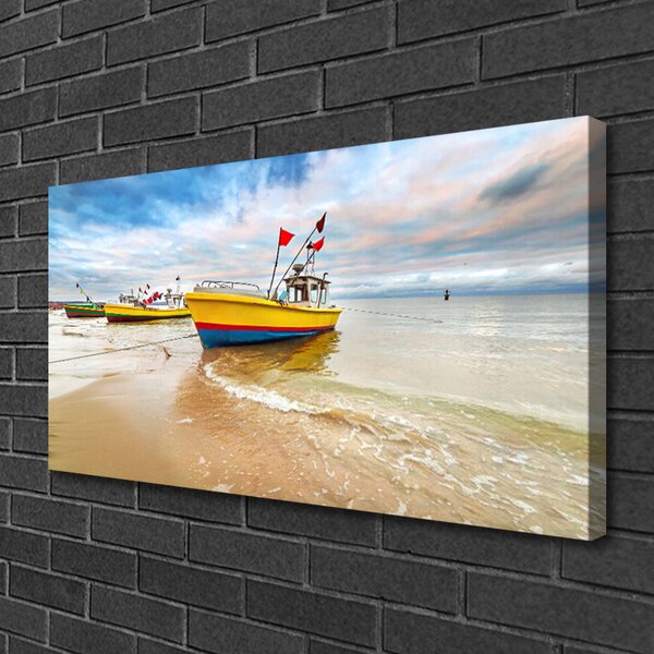 Tablou pe panza canvas Ambarcațiuni Sea Beach Peisaj Brun Verde Roșu Albastru