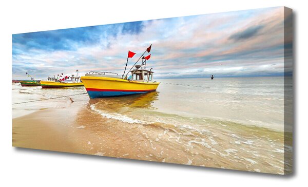 Tablou pe panza canvas Ambarcațiuni Sea Beach Peisaj Brun Verde Roșu Albastru