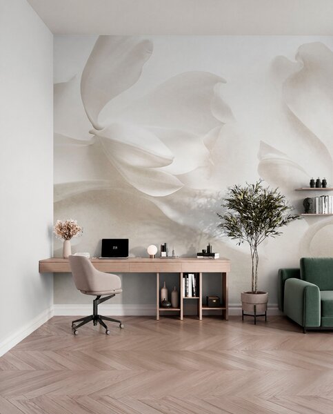 Tapet Flori de magnolie albe, cu textură și petale delicate, pe un fundal deschis, estompat, Fototapet 3D, Fototapet 3D Flori, w09771 : Uwalls.ro