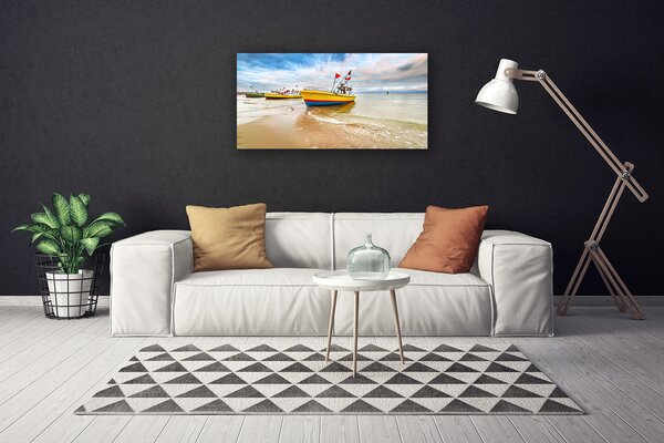 Tablou pe panza canvas Ambarcațiuni Sea Beach Peisaj Brun Verde Roșu Albastru