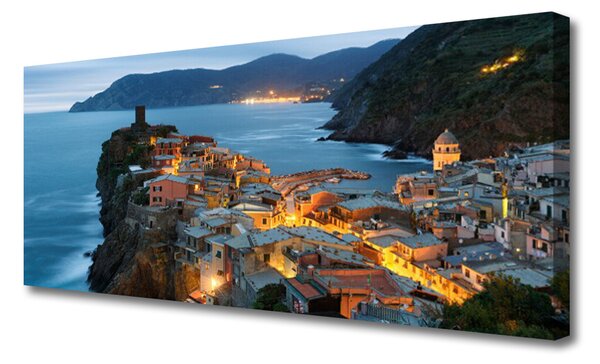 Tablou pe panza canvas Sea Town Peisaj Albastru Galben Gri