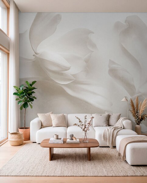 Tapet Flori de magnolie albe, cu textură și petale delicate, pe un fundal deschis, estompat, Fototapet 3D, Fototapet 3D Flori, w09771 : Uwalls.ro
