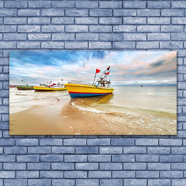Tablou pe panza canvas Ambarcațiuni Sea Beach Peisaj Brun Verde Roșu Albastru