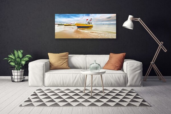 Tablou pe panza canvas Ambarcațiuni Sea Beach Peisaj Brun Verde Roșu Albastru
