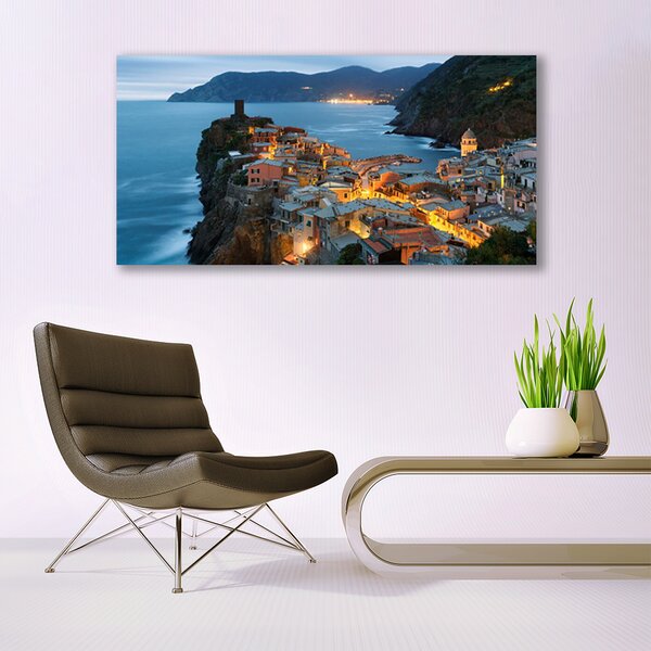 Tablou pe panza canvas Sea Town Peisaj Albastru Galben Gri