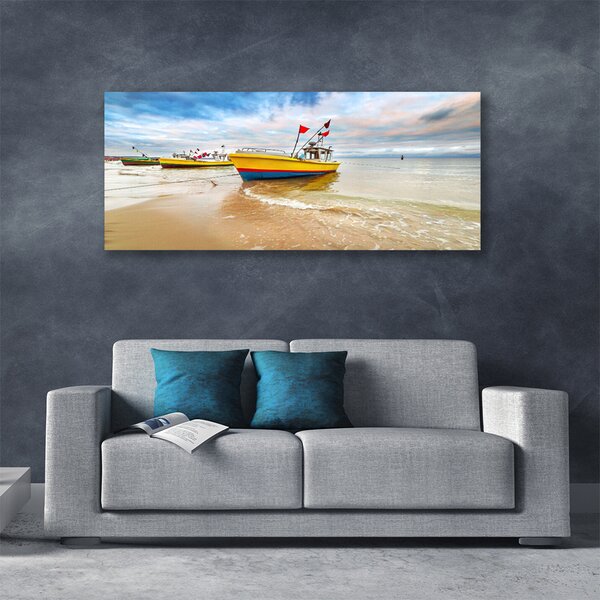 Tablou pe panza canvas Ambarcațiuni Sea Beach Peisaj Brun Verde Roșu Albastru