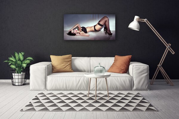 Tablou pe panza canvas Femeia Oameni Negru Bej