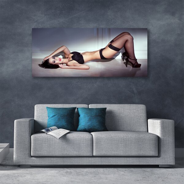 Tablou pe panza canvas Femeia Oameni Negru Bej