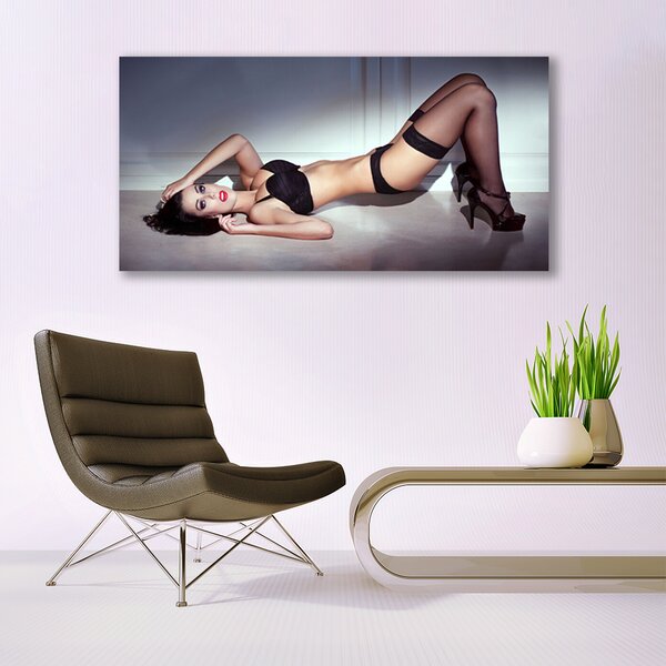 Tablou pe panza canvas Femeia Oameni Negru Bej
