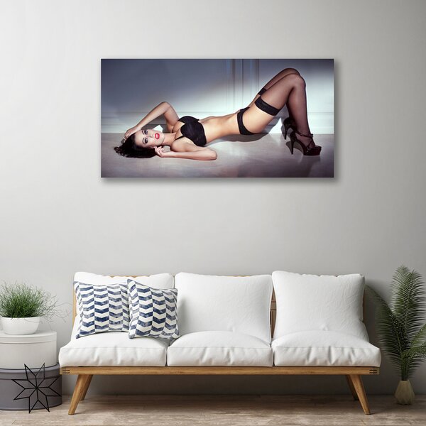 Tablou pe panza canvas Femeia Oameni Negru Bej