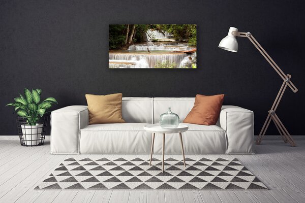 Tablou pe panza canvas Cascada Pădure Natura Alb Brun Verde