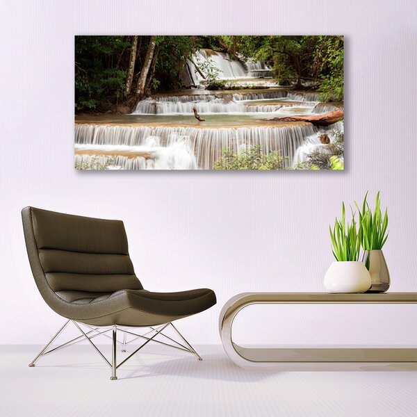 Tablou pe panza canvas Cascada Pădure Natura Alb Brun Verde