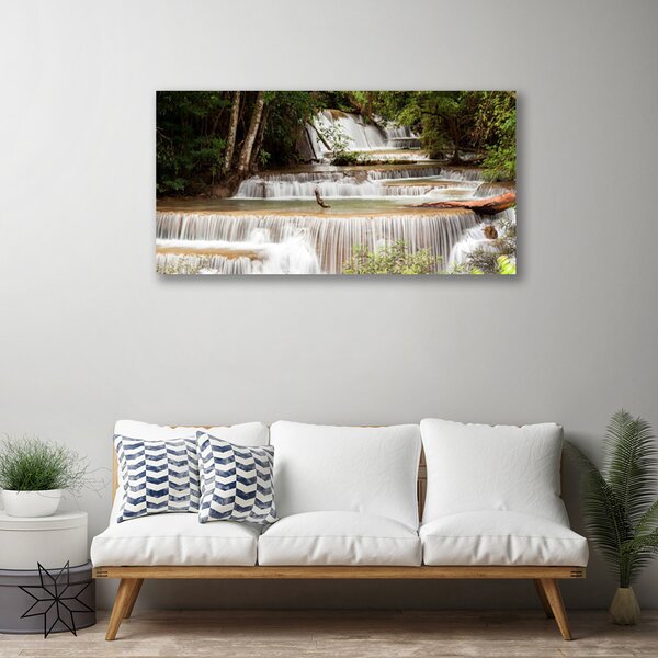 Tablou pe panza canvas Cascada Pădure Natura Alb Brun Verde