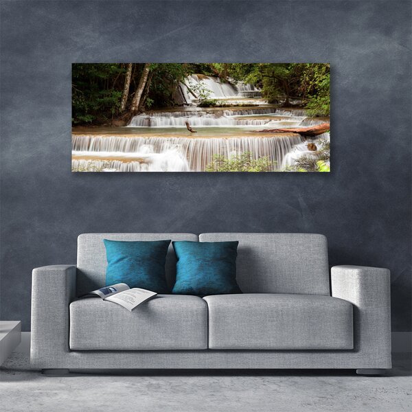 Tablou pe panza canvas Cascada Pădure Natura Alb Brun Verde