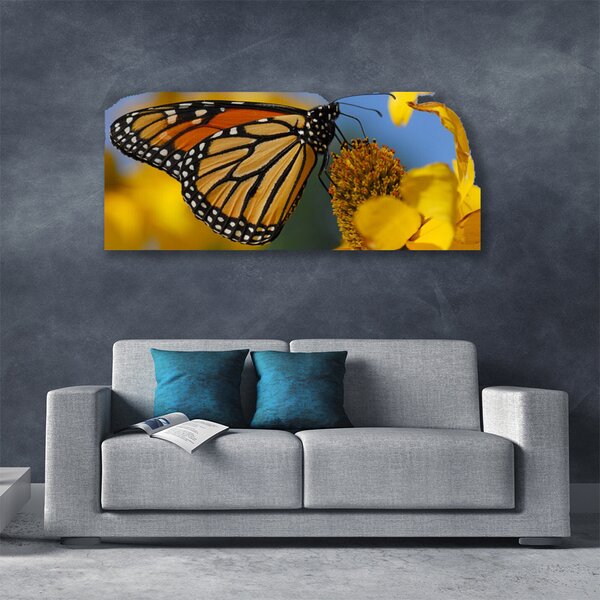 Tablou pe panza canvas Butterfly Flower Natura Negru Alb Galben