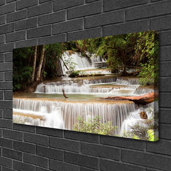 Tablou pe panza canvas Cascada Pădure Natura Alb Brun Verde