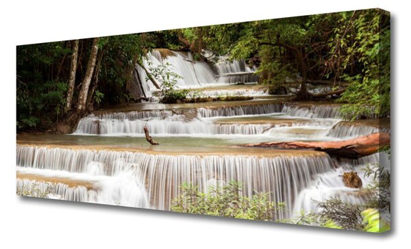 Tablou pe panza canvas Cascada Pădure Natura Alb Brun Verde