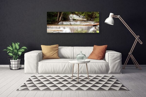 Tablou pe panza canvas Cascada Pădure Natura Alb Brun Verde