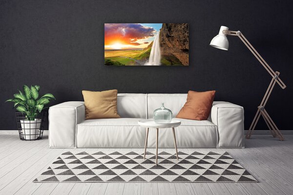 Tablou pe panza canvas Cascada Soare Peisaj Alb Galben