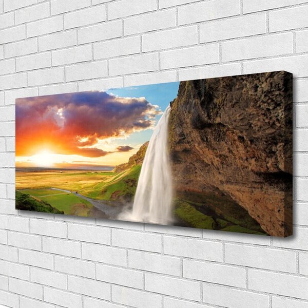 Tablou pe panza canvas Cascada Soare Peisaj Alb Galben