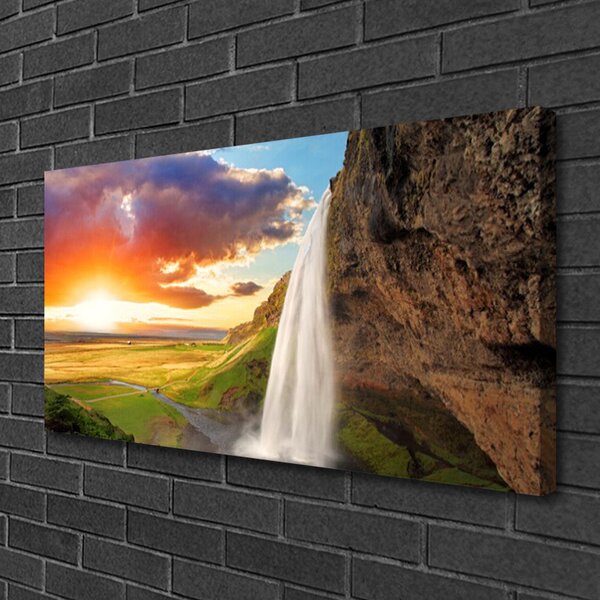 Tablou pe panza canvas Cascada Soare Peisaj Alb Galben