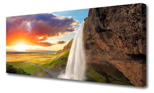 Tablou pe panza canvas Cascada Soare Peisaj Alb Galben