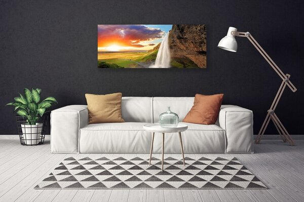 Tablou pe panza canvas Cascada Soare Peisaj Alb Galben