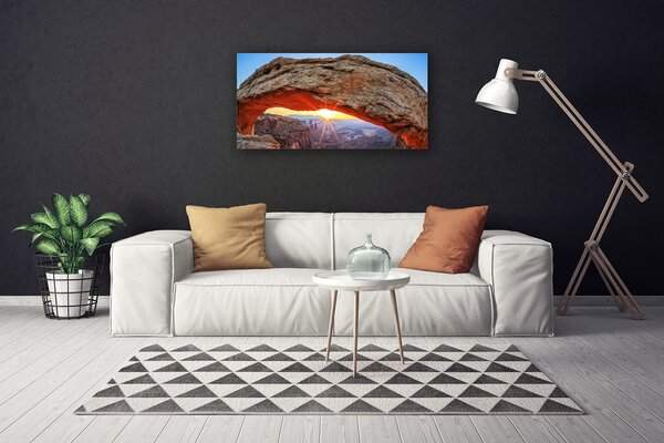 Tablou pe panza canvas Rock Sun Peisaj Gri Portocaliu Galben
