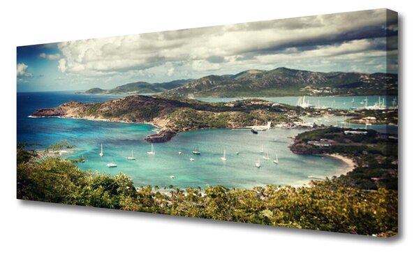 Tablou pe panza canvas Bay Peisaj Gri Verde Albastru