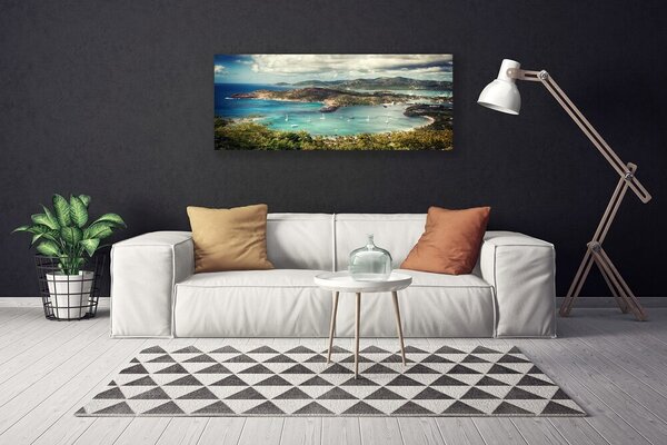Tablou pe panza canvas Bay Peisaj Gri Verde Albastru