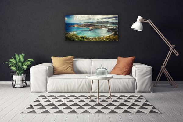 Tablou pe panza canvas Bay Peisaj Gri Verde Albastru