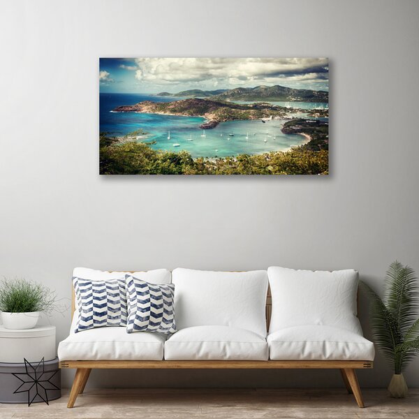 Tablou pe panza canvas Bay Peisaj Gri Verde Albastru