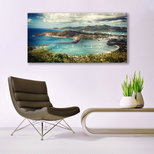 Tablou pe panza canvas Bay Peisaj Gri Verde Albastru