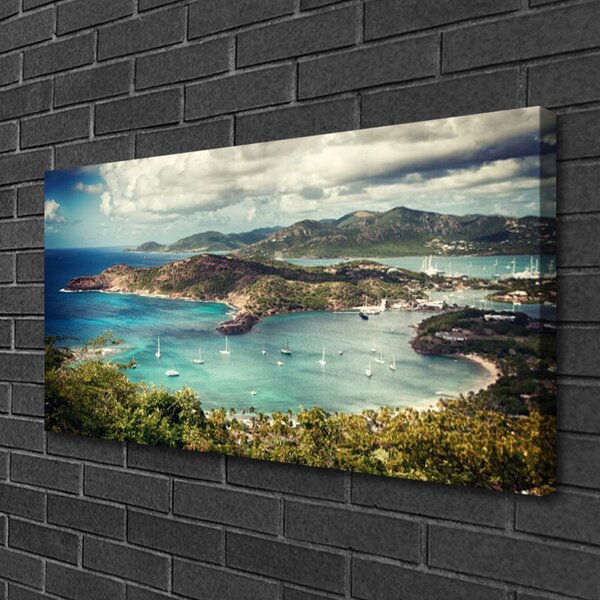 Tablou pe panza canvas Bay Peisaj Gri Verde Albastru
