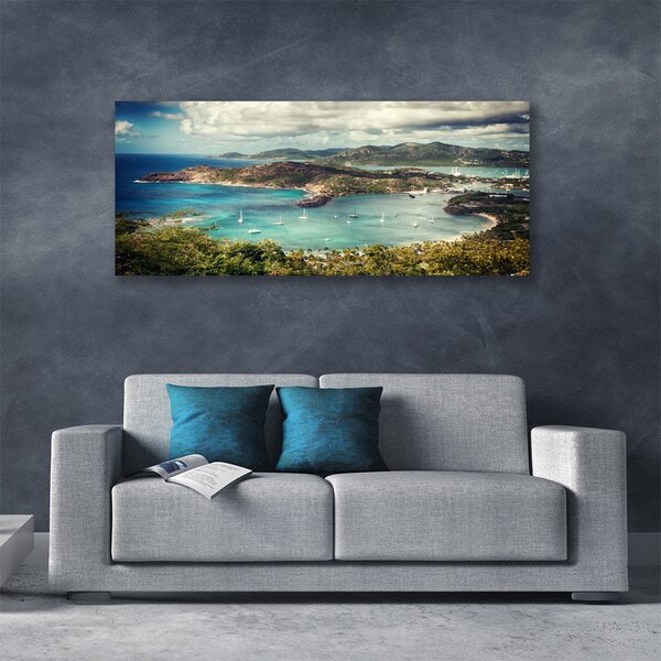 Tablou pe panza canvas Bay Peisaj Gri Verde Albastru
