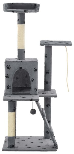 Ansamblu pisici stâlpi funie sisal, 120 cm imprimeu lăbuțe, gri