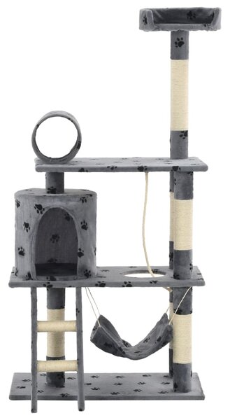 Ansamblu pisici stâlpi funie sisal, 140 cm imprimeu lăbuțe, gri